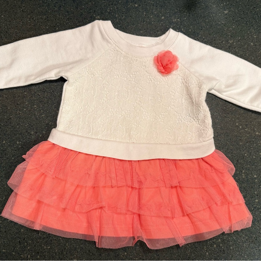 Infant Girl 6-9M White Coral Baby Dress W/Flower Accent by Place